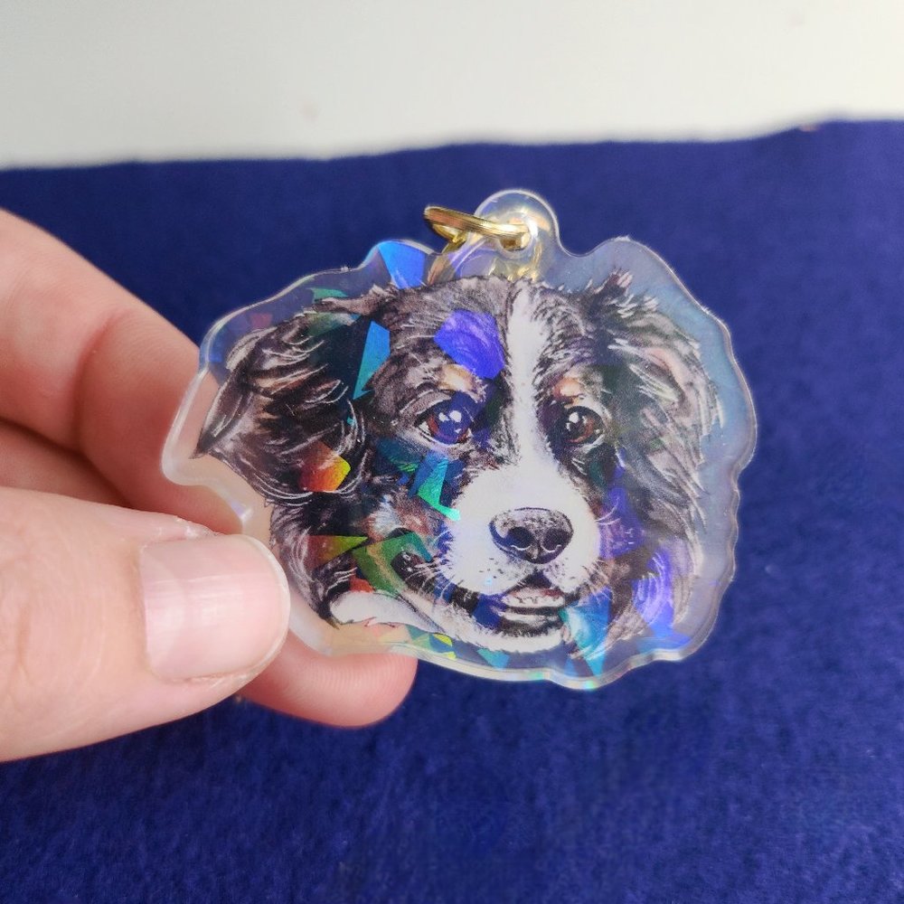 Bernese Mountain Dog Keychain, Clear Acrylic Holo Dog Breed Keyring